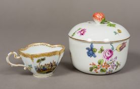 An 18th century Meissen porcelain bowl and cover Finely painted with flowers,