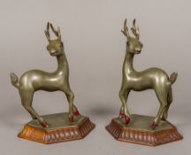 A pair of late 19th/early 20th century Chinese pewter animalier sculptures Each form as a deer with