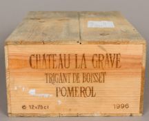 Chateau La Grave Pomerol 1996 Twelve bottles, in old wooden case.