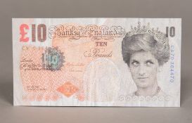 BANKSY (born 1974) British (AR) Di Faced Tenner Offset lithographic print, unframed. 14.25 x 7.