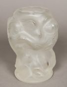 A Lalique style clear and frosted glass vase Moulded with female nudes. 17.5 cm high.