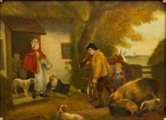 Manner of GEORGE MORLAND (1763-1804) British The Warrener's Return Oil on canvas, framed. 55 x 39.