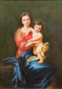 CONTINENTAL SCHOOL (19th century) Madonna and Child Oil on board, indistinctly signed, framed. 24.