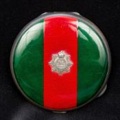 An enamel decorated Sterling silver Regiment compact The circular hinged lid centred with a