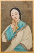 CHINESE SCHOOL (19th century) Portrait of a Court Beauty Wearing a Duck Egg Blue Banded