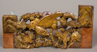 A late 19th/early 20th century Chinese carved and pierced gilded hardwood panel Worked with
