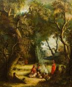 ENGLISH SCHOOL (19th century) Gypsy Encampment in a Wooded Landscape Oil on canvas, framed.