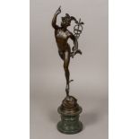 After the Antique A 19th century patinated bronze model of Mercury Typically modelled holding a