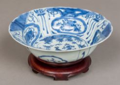 A Chinese Wanli period blue and white Kraak porcelain bowl The interior worked with a guineafowl