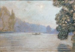 LEON LHERMITTE (1844-1925) French Figures Boating on a Moonlit Lake Pastels, signed,