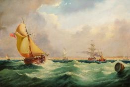 ENGLISH SCHOOL (19th century) Shipping Off the Coast in Choppy Waters Oil on canvas,