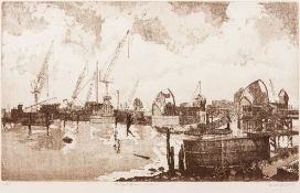 DONALD HARRIS (born 1925) British (AR) The Flood Barrier, Woolwich Limited edition aquatint, signed,