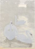 HANS NEUMANN Junior (1873-1957) German (AR) Trio of Swans Coloured print, signed,