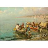 GUISEPPE GIARDIELLO (1887-1920) Italian Coastal Scene with Fishermen Oil on canvas, signed, framed.