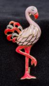 A 14 ct gold and enamelled flamingo broo