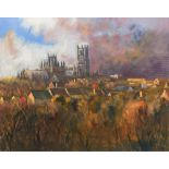 JOHN ROHDA (born 1946) British (AR) Ely Cathedral Oil on canvas, signed, framed. 74.5 x 59 cm.