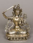 A Chinese silvered figure of Manjushri