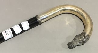 A 925 silver handled horse head walking stick