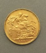 A gold sovereign dated 1900