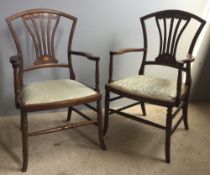 A pair of Edwardian inlaid mahogany parlour chairs