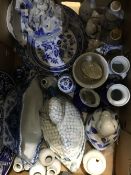 A large quantity of miscellaneous china, including swan vases, teapots, blue and white etc.