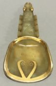 A Chinese gilt heightened jade spoon
