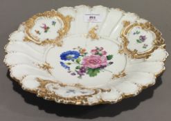 A florally decorated gilt heightened Meissen porcelain dish