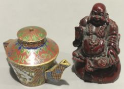 A model Buddha and a cloisonne teapot