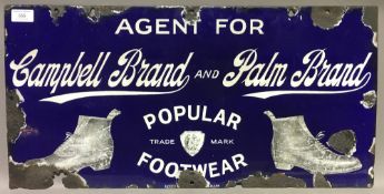 A Victorian pictorial enamel advertising sign for Campbell Brand and Palm Brand Popular Footwear