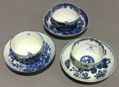 Three 18th century Worcester tea bowls and three saucers