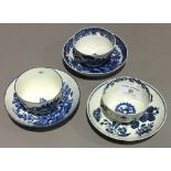 Three 18th century Worcester tea bowls and three saucers