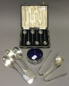 A set of six coffee bean spoons, Birmingham 1937; four silver spoons, Exeter,