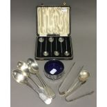 A set of six coffee bean spoons, Birmingham 1937; four silver spoons, Exeter,