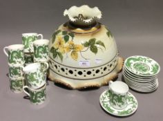 A Coalport part coffee service and a Continental pottery hanging lamp shade