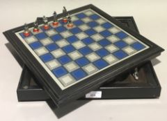 A Battle of Waterloo pewter chess set