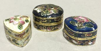 Three miniature cloisonne boxes