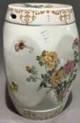 A Continental pottery hand painted barrel seat