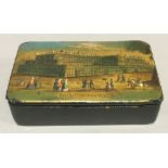 A Victorian papier mache snuff box decorated with The Crystal Palace