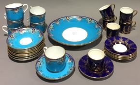 A Victorian Mintons enamel decorated tea set and an Aynsley coffee set