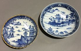Two Chinese Export blue and white porcelain tea bowl saucers,