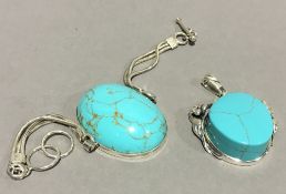 A silver turquoise bracelet,