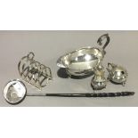 A coin set baleen handled toddy ladle and a small quantity of silver plate