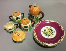 A cottage ware tea set and four Victorian plates