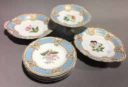 A Victorian florally painted porcelain dessert service