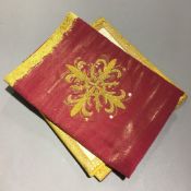 Two gold thread religious pockets and a matching embroidered square