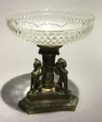 A 19th century cut glass mounted bronze centre piece