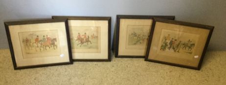 A set of four framed hunting prints,