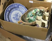 Two boxes of ceramics, including Arthur Wood, etc.