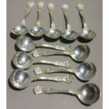 Eleven American silver consomme spoons