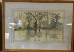 JO SKINNER, River in Winter, watercolour, signed,